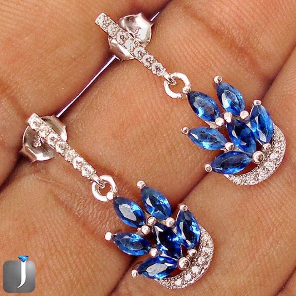 BLUE SAPPHIRE QUARTZ TOPAZ 925 STERLING SILVER DANGLE EARRINGS JEWELRY G77717