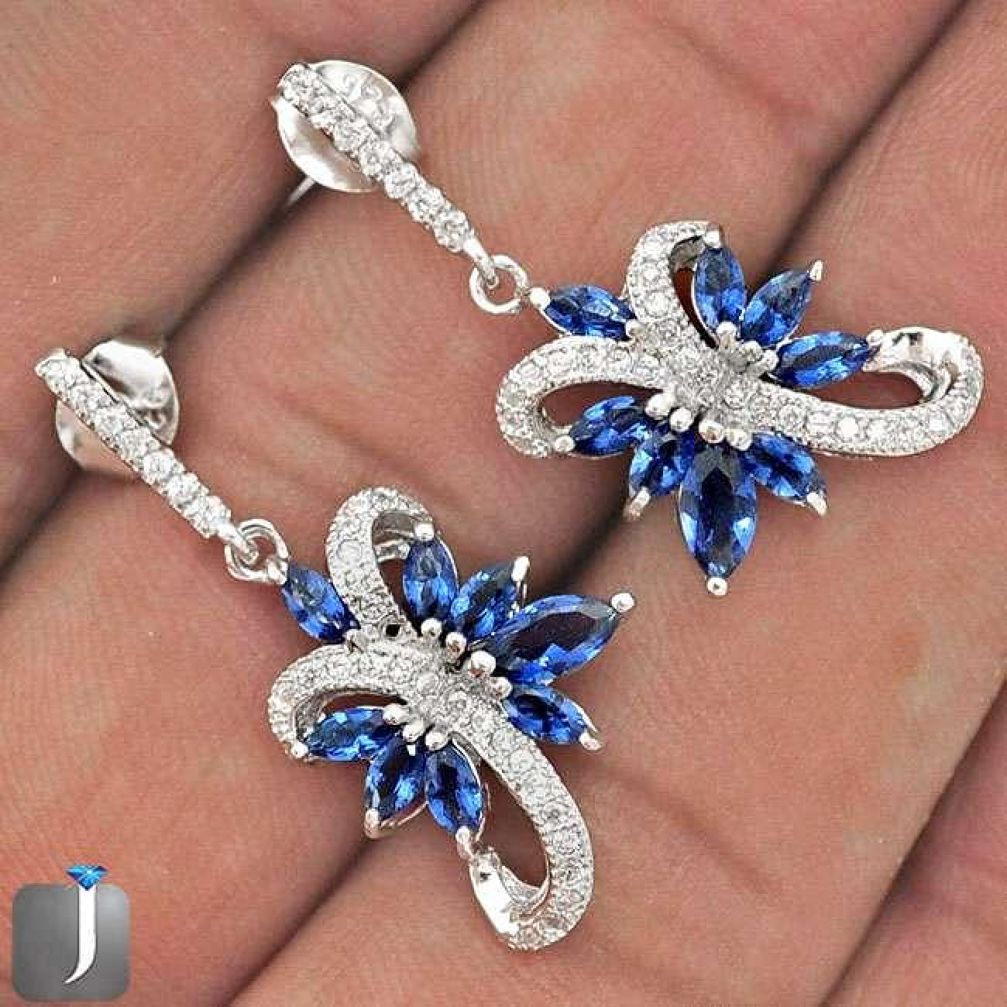 BLUE SAPPHIRE QUARTZ WHITE TOPAZ 925 STERLING SILVER EARRINGS JEWELRY G69711