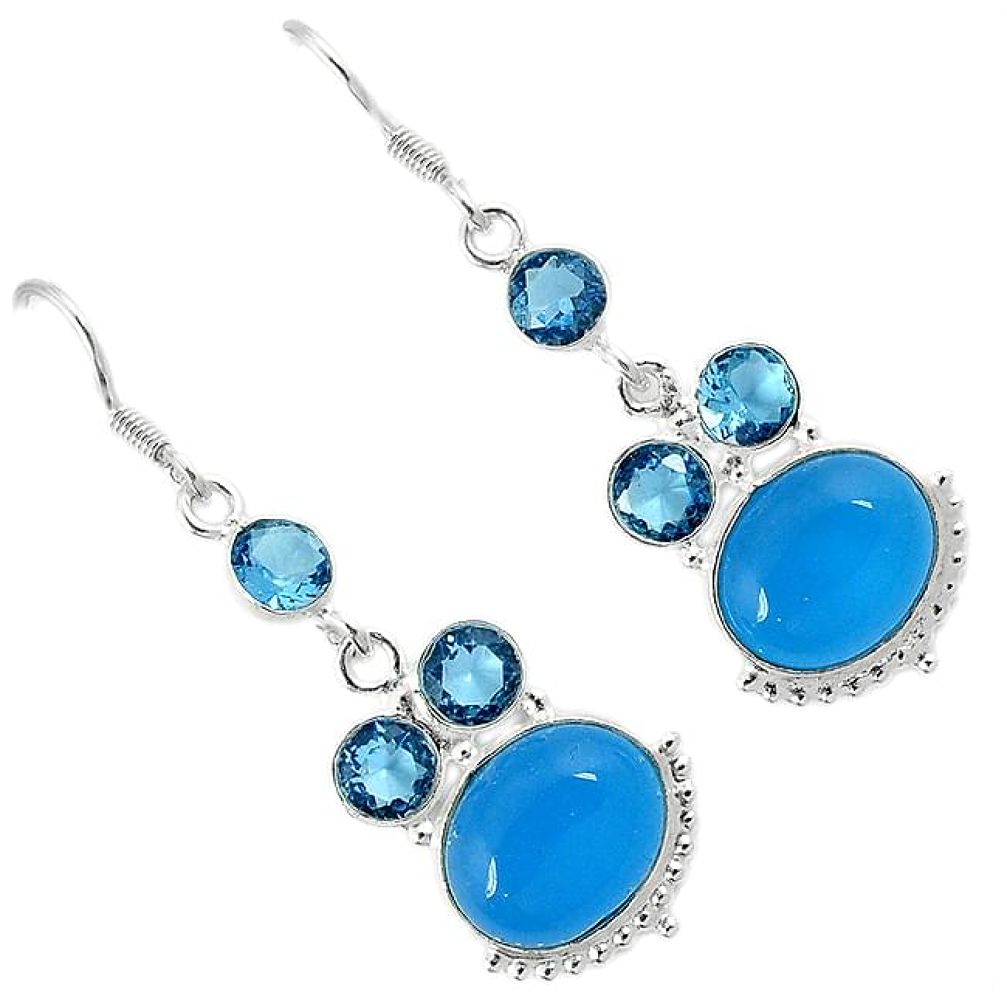 Blue smithsonite topaz quartz 925 sterling silver dangle earrings jewelry h94290