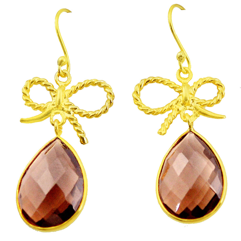 16.90cts brown smoky topaz 925 silver 14k gold chandelier earrings p49797