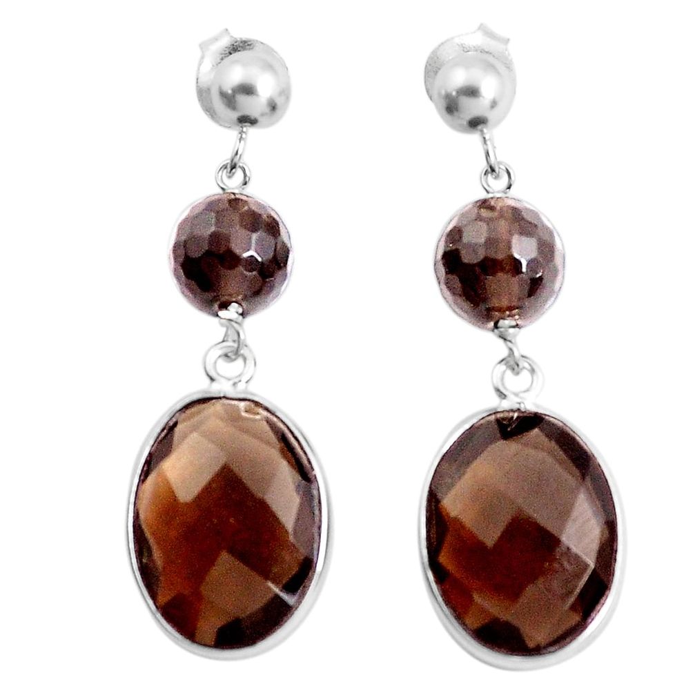 18.57cts brown smoky topaz 925 sterling silver dangle earrings jewelry p43675