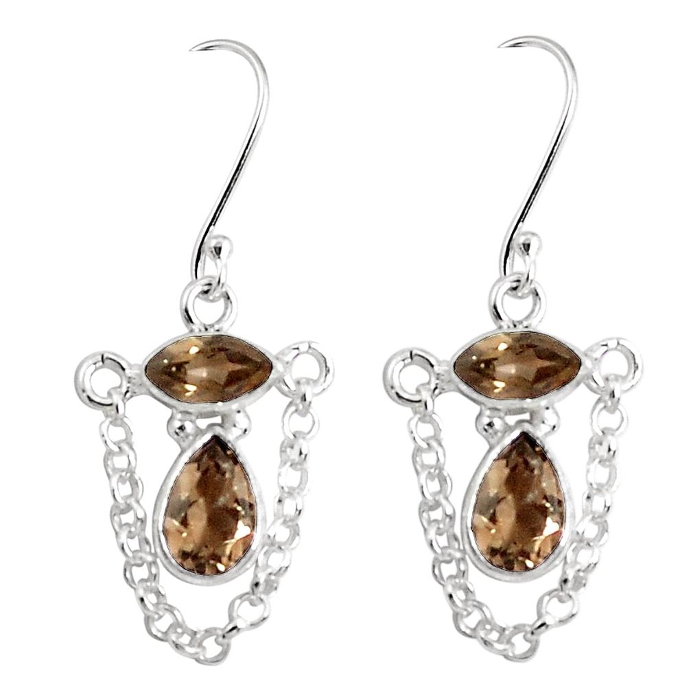 6.26cts brown smoky topaz 925 sterling silver dangle earrings jewelry p45656