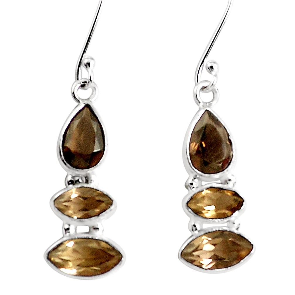 10.78cts brown smoky topaz 925 sterling silver dangle earrings jewelry p45714