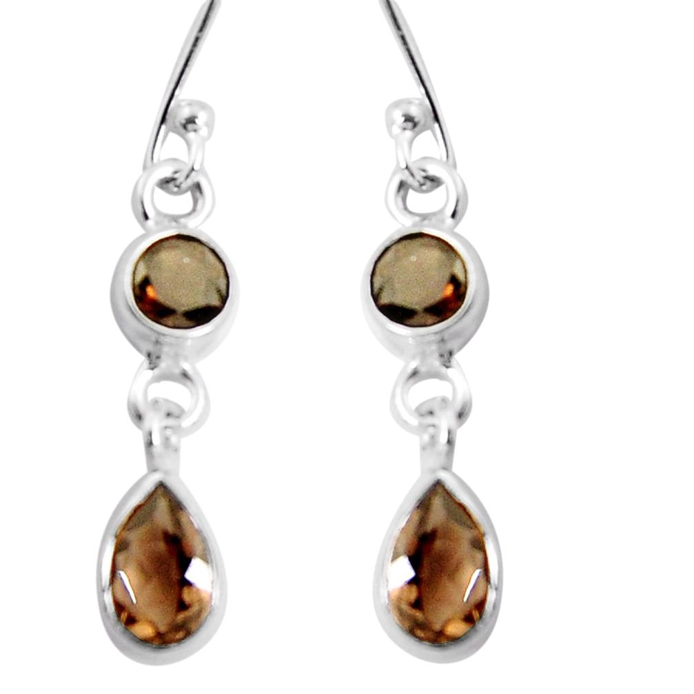 4.53cts brown smoky topaz 925 sterling silver dangle earrings jewelry p92741