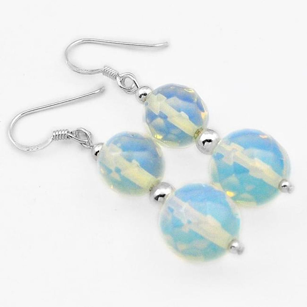 CLASSIC NATURAL WHITE OPALITE 925 STERLING SILVER DANGLE EARRINGS JEWELRY H40225