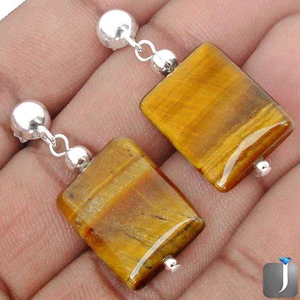 DAINTY NATURAL BROWN TIGERS EYE 925 STERLING SILVER EARRINGS JEWELRY G78273