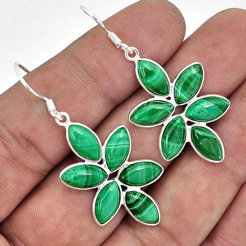 DAINTY NATURAL GREEN MALACHITE (PILOT'S STONE) 925 SILVER DANGLE EARRINGS G90660