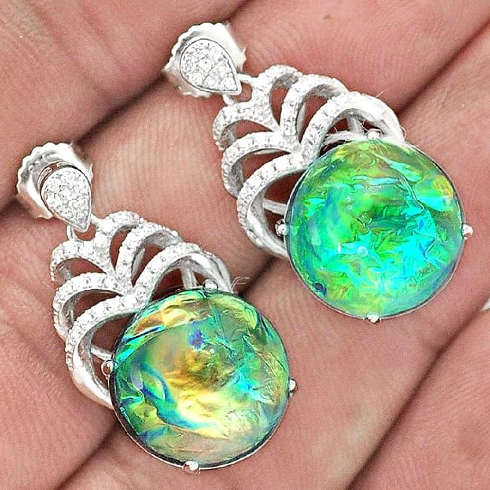 DESIGNER MULTI COLOR DICHROIC GLASS TOPAZ 925 SILVER DANGLE EARRINGS H25924