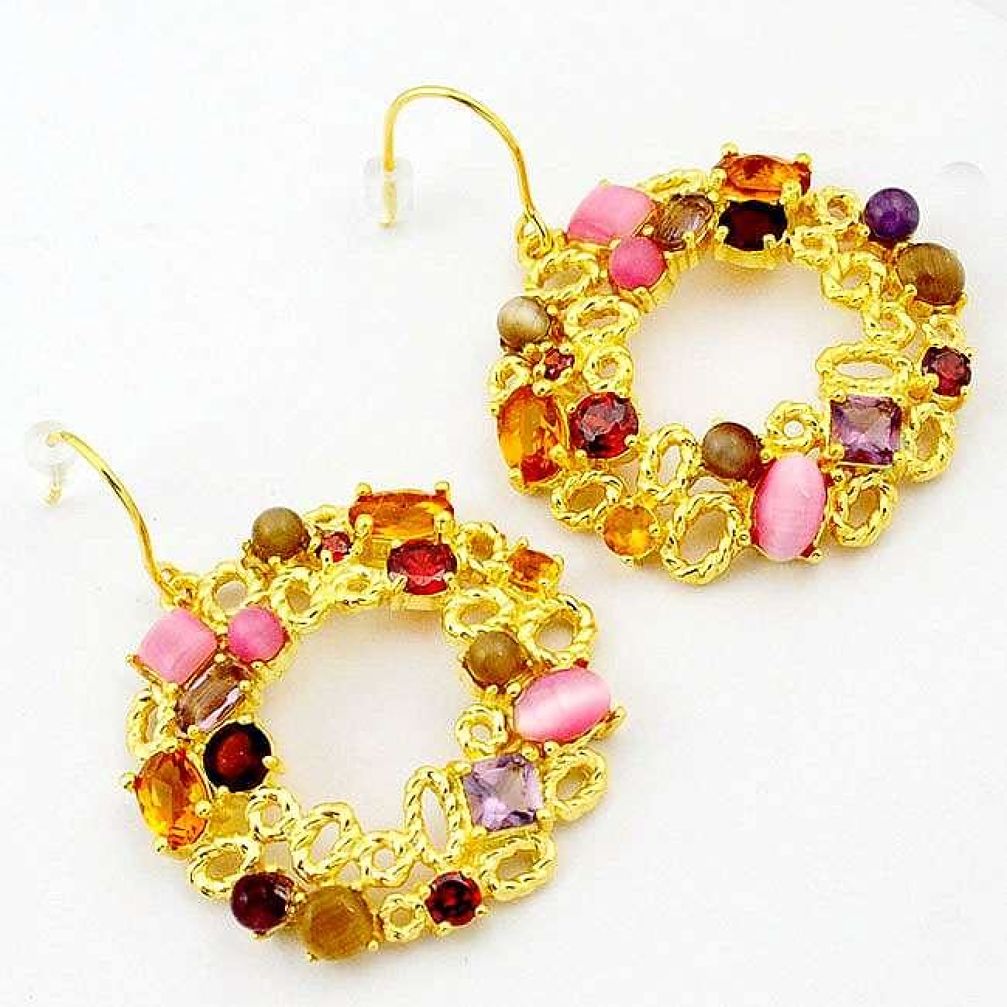 EXCLUSIVE 925 SILVER 14K OVER GOLD DANGLE EARRINGS JEWELRY MULTI GEMSTONE H15946