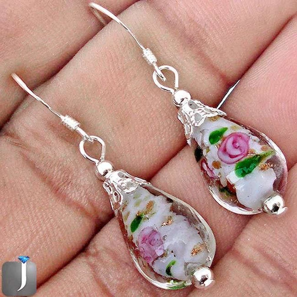 FLOWER MULTICOLOR DICHROIC GLASS 925 STERLING SILVER EARRINGS JEWELRY G78311