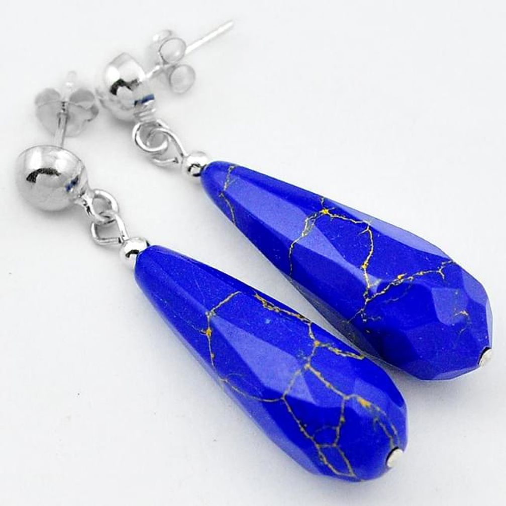 GALLANT NATURAL BLUE LAZULI LAPIS DROP SHAPE EARRINGS 925 SILVER JEWELRY H40233