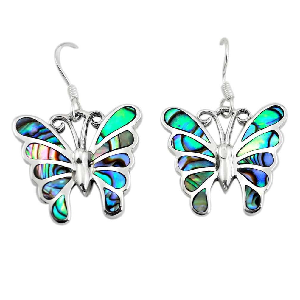 7.26gms green abalone paua seashell 925 silver butterfly earrings c2562