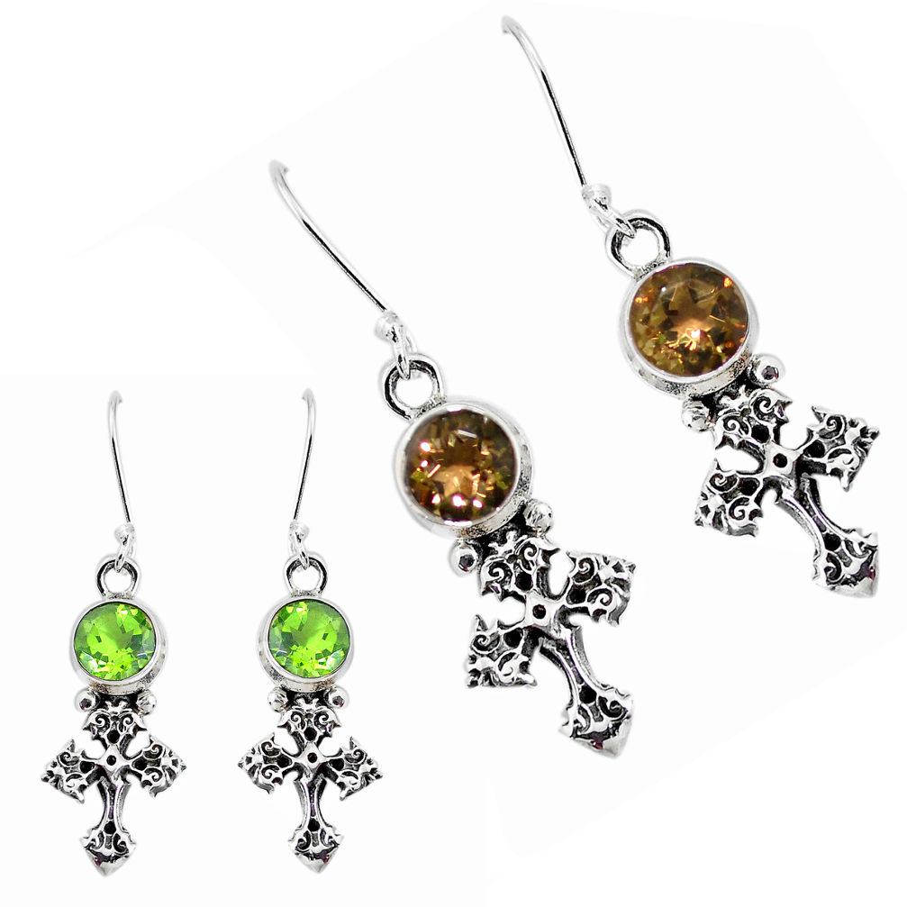 5.97cts green alexandrite (lab) 925 sterling silver holy cross earrings p58461