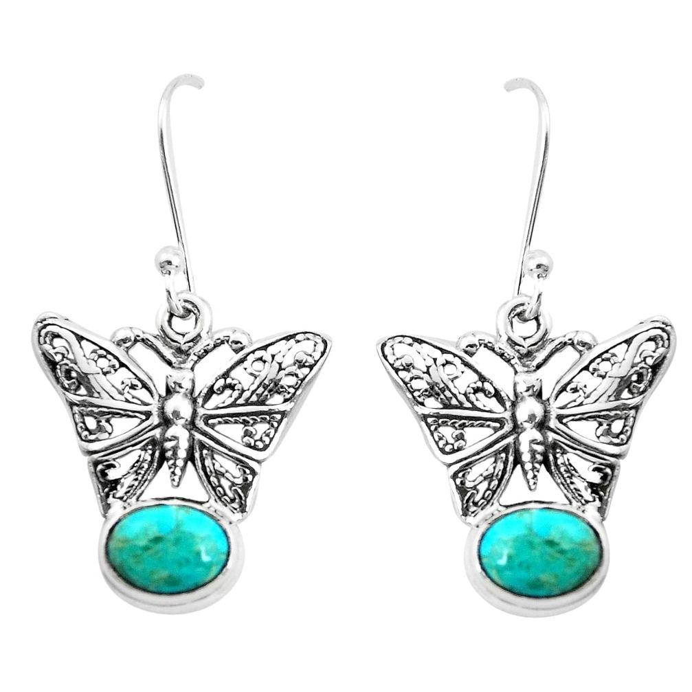 4.07cts green arizona mohave turquoise 925 silver butterfly earrings p38475
