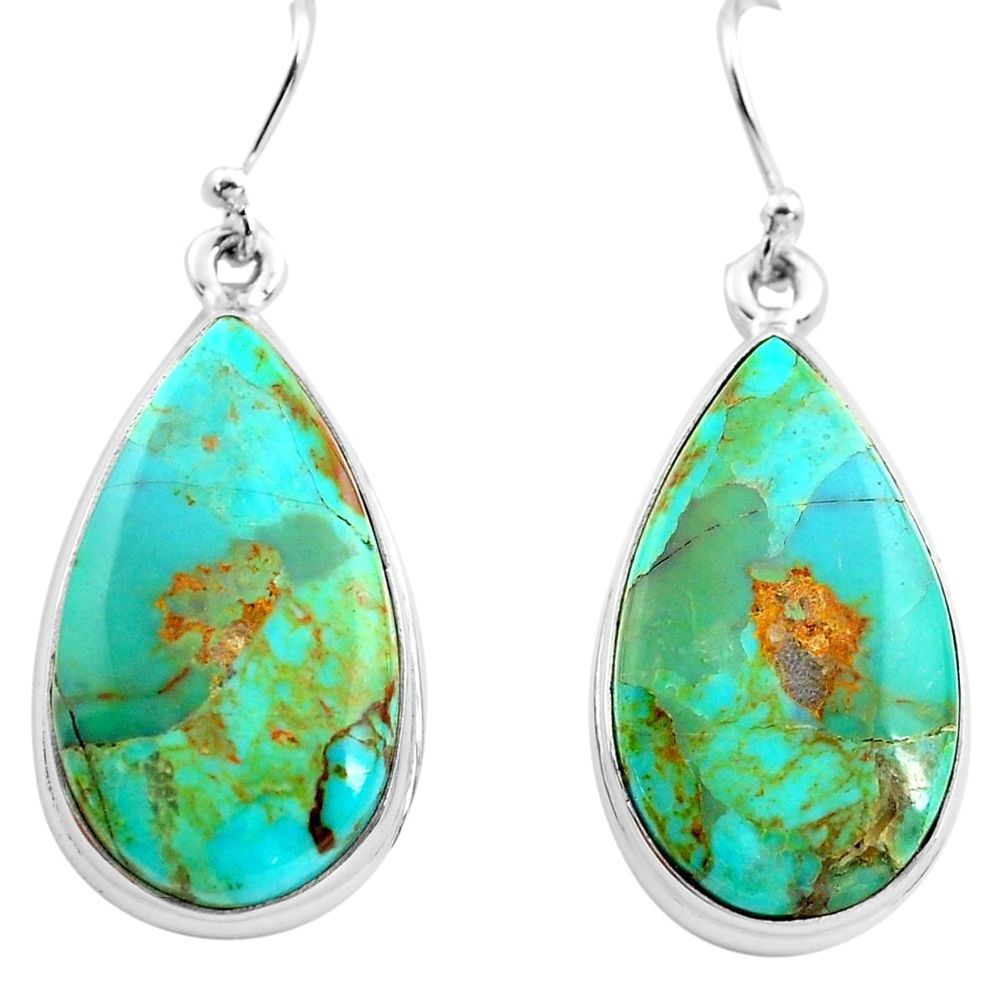 18.15cts green arizona mohave turquoise 925 silver dangle earrings p72751