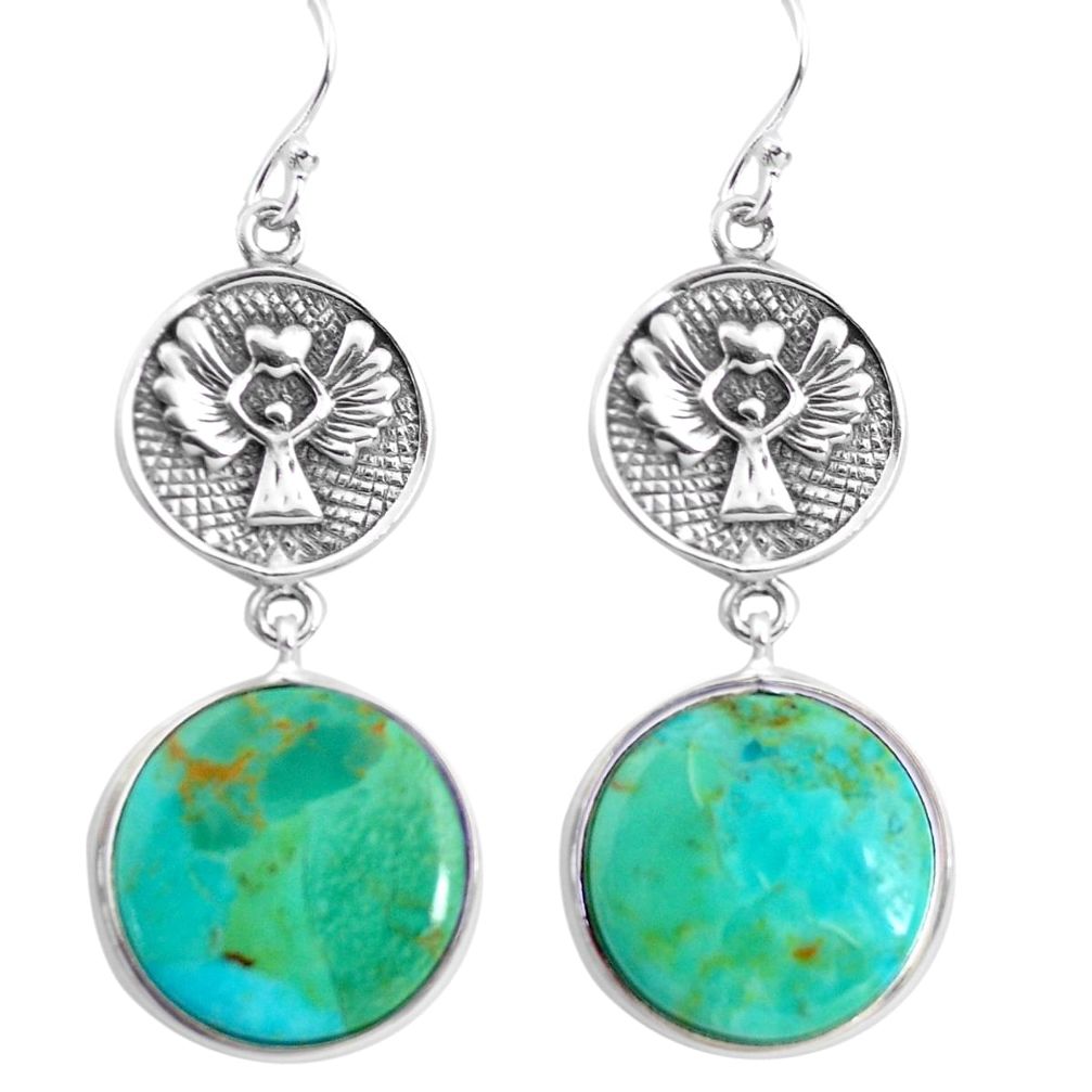 18.70cts green arizona mohave turquoise 925 silver dangle earrings p91867