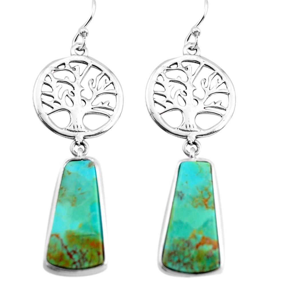 13.70cts green arizona mohave turquoise 925 silver tree of life earrings p91868