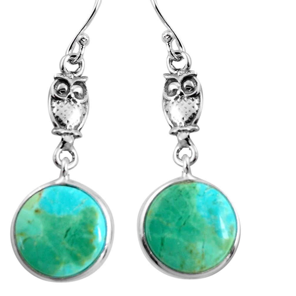10.89cts green arizona mohave turquoise 925 sterling silver owl earrings p91865