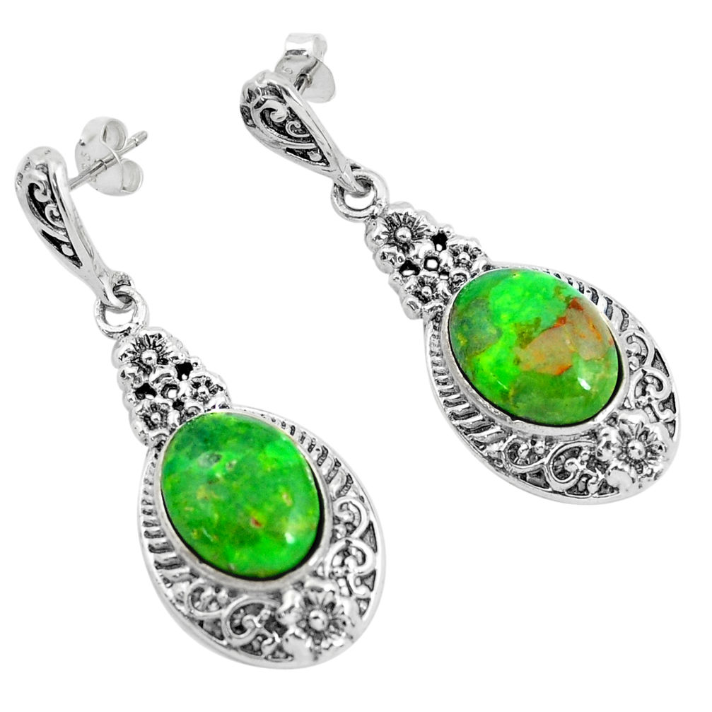 9.47cts green copper turquoise 925 sterling silver dangle earrings jewelry c1805