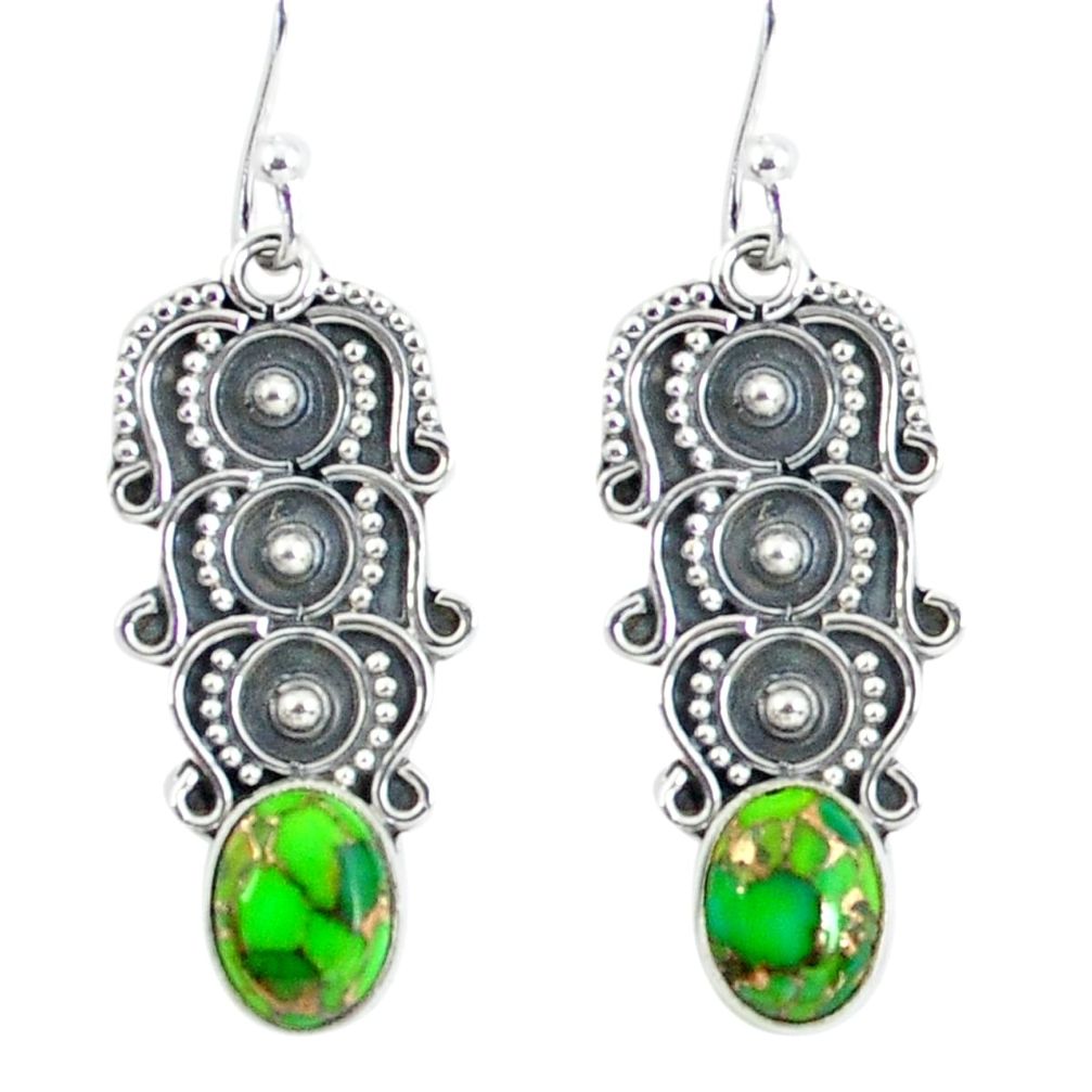 4.69cts green copper turquoise 925 sterling silver dangle earrings p59957