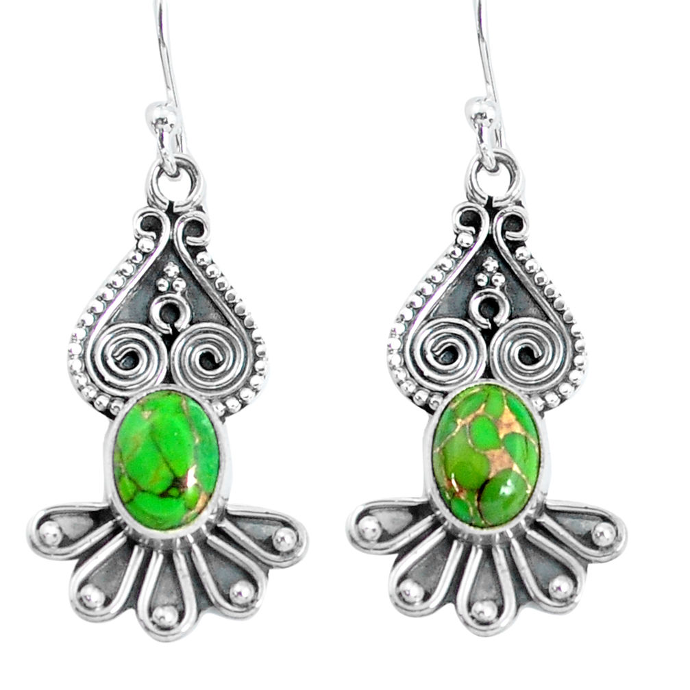 4.06cts green copper turquoise 925 sterling silver dangle earrings p60153