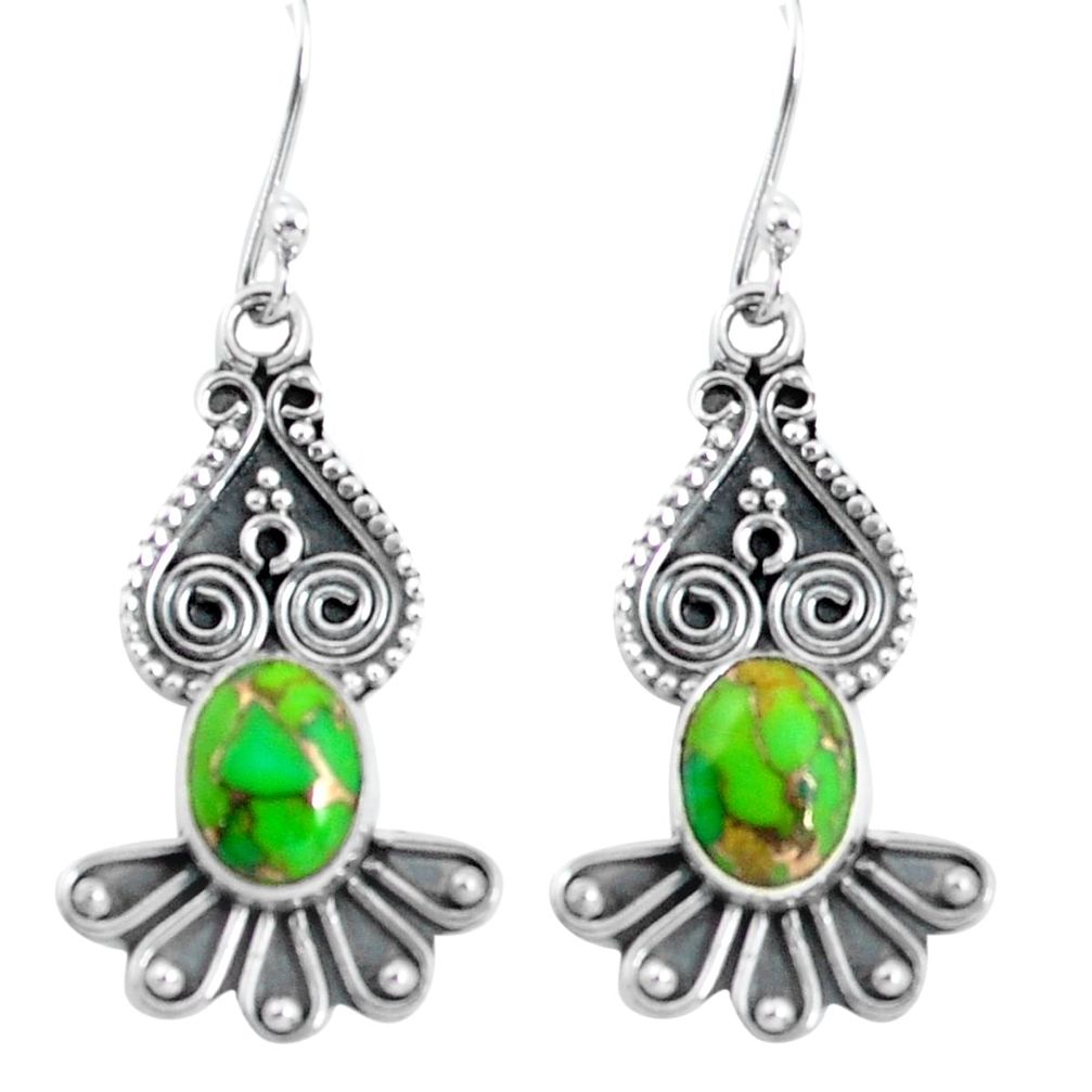 4.28cts green copper turquoise 925 sterling silver dangle earrings p60154