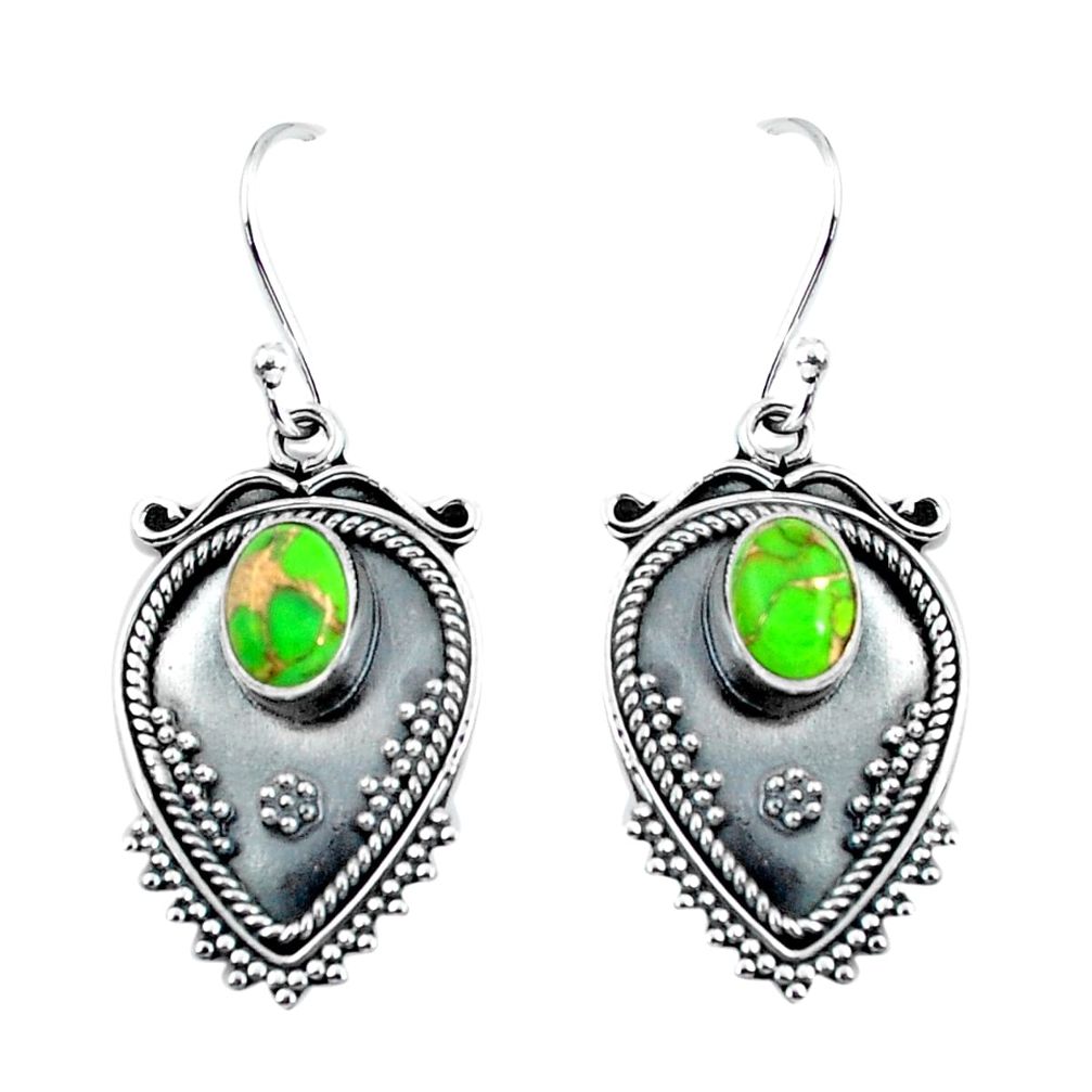 3.14cts green copper turquoise 925 sterling silver dangle earrings p67985