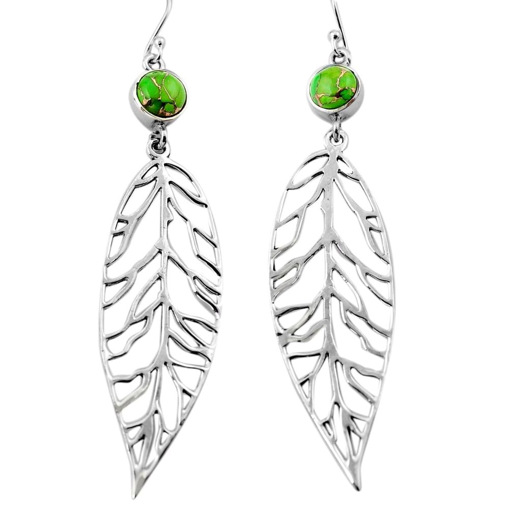 5.95cts green copper turquoise 925 sterling silver deltoid leaf earrings p84858