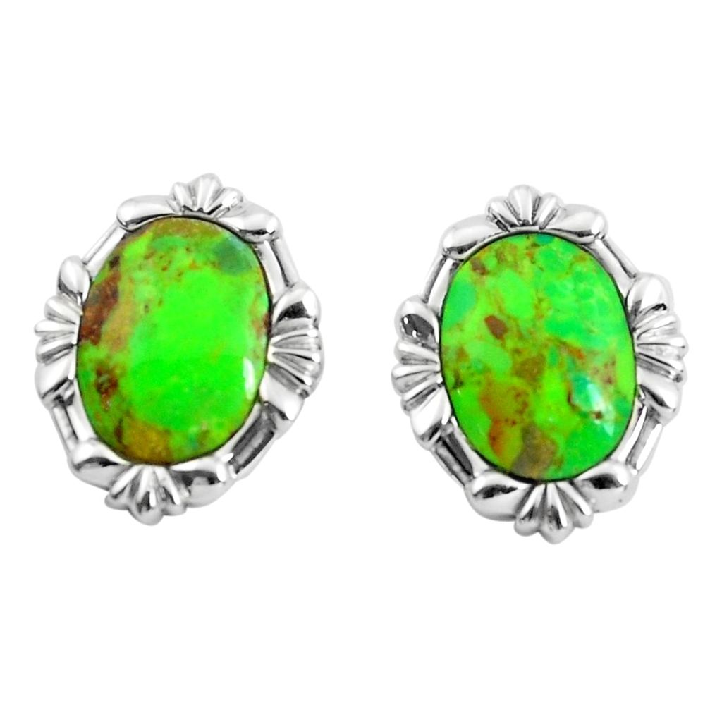 7.78cts green copper turquoise 925 sterling silver stud earrings jewelry c1803