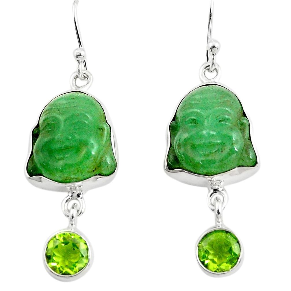 16.18cts green jade peridot 925 sterling silver buddha charm earrings p78161