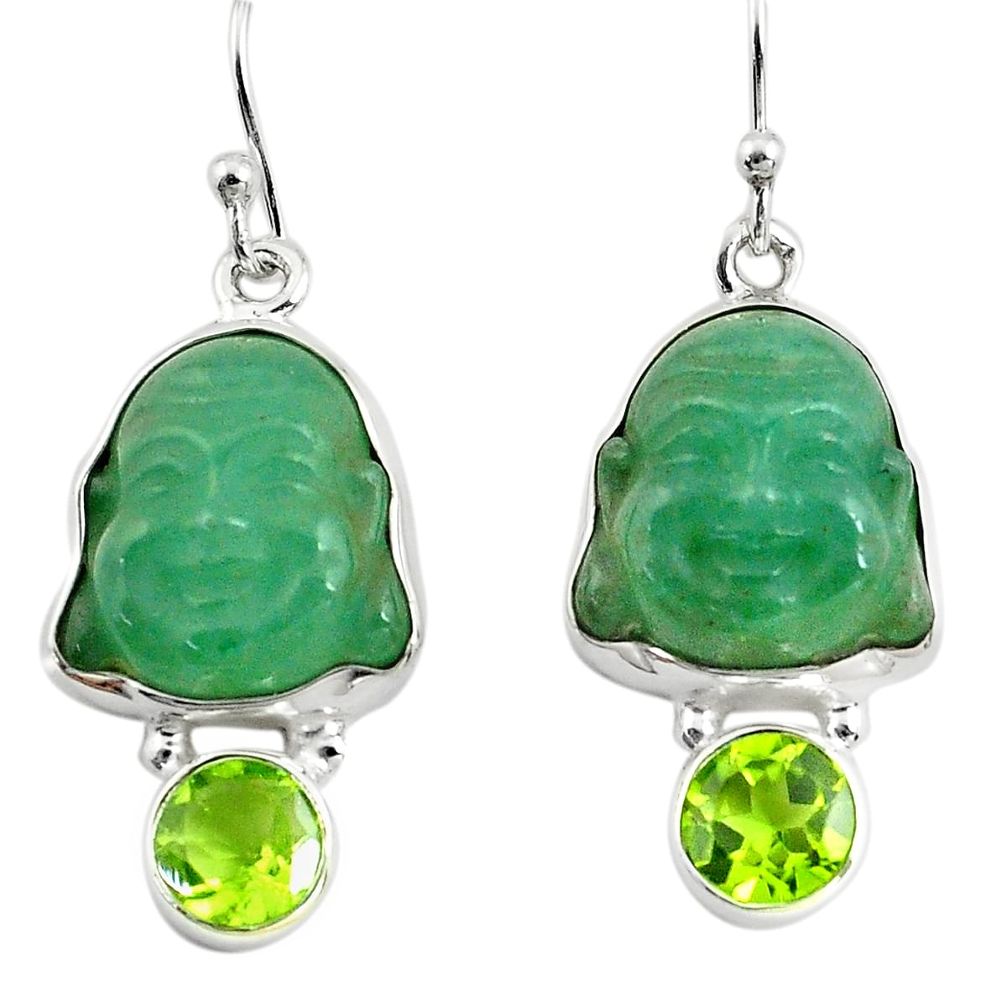 16.68cts green jade peridot 925 sterling silver buddha charm earrings p78165