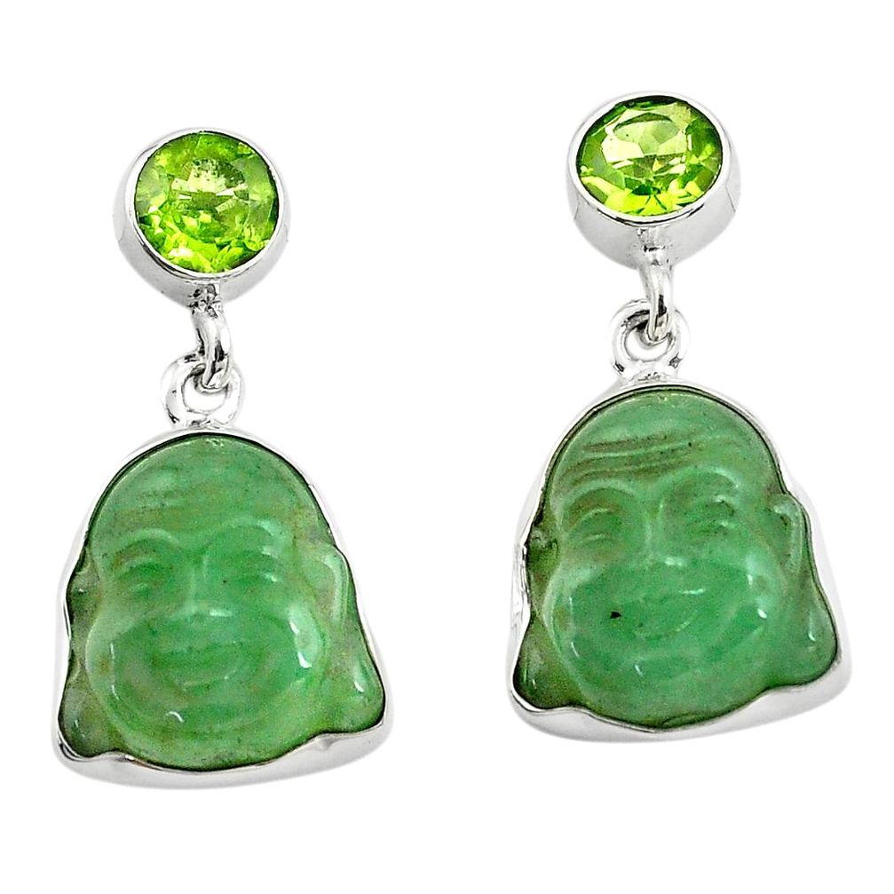 16.73cts green jade peridot 925 sterling silver buddha charm earrings p78180