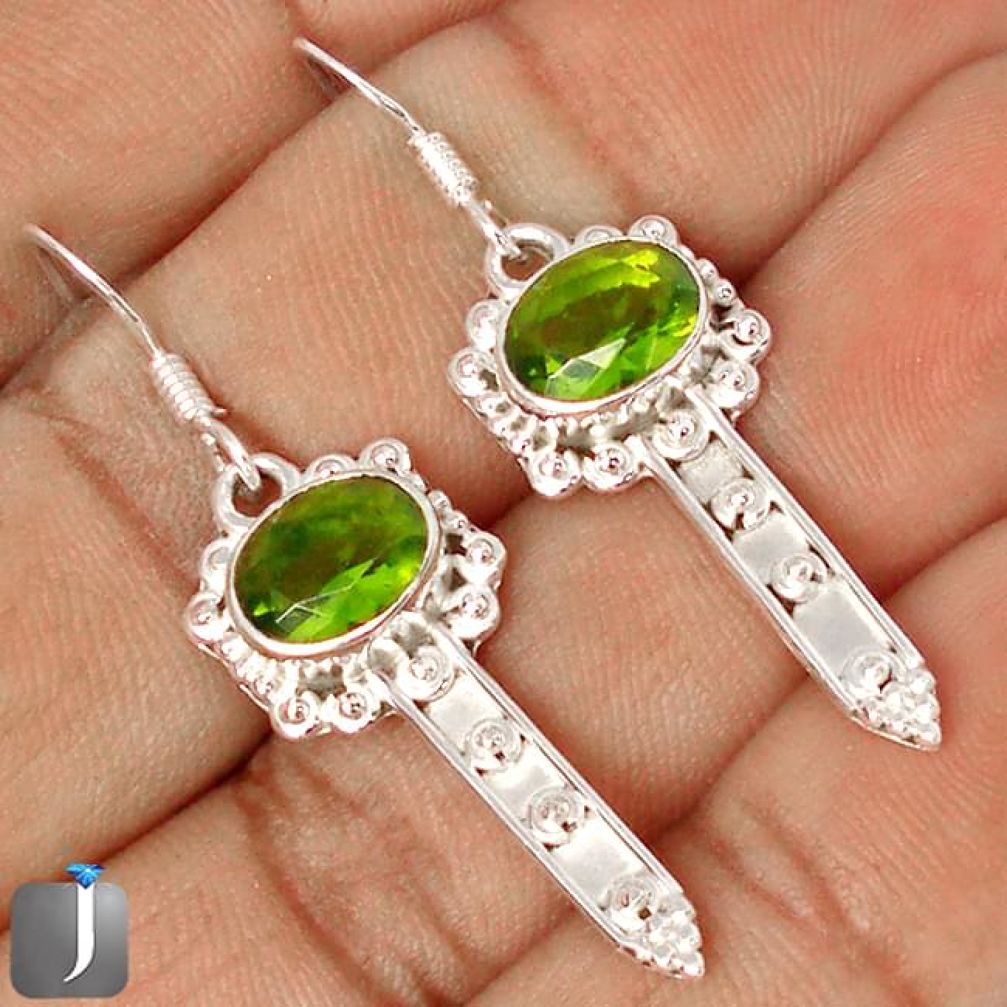 6.13cts GREEN PARROT QUARTZ 925 STERLING SILVER DANGLE EARRINGS JEWELRY E2543