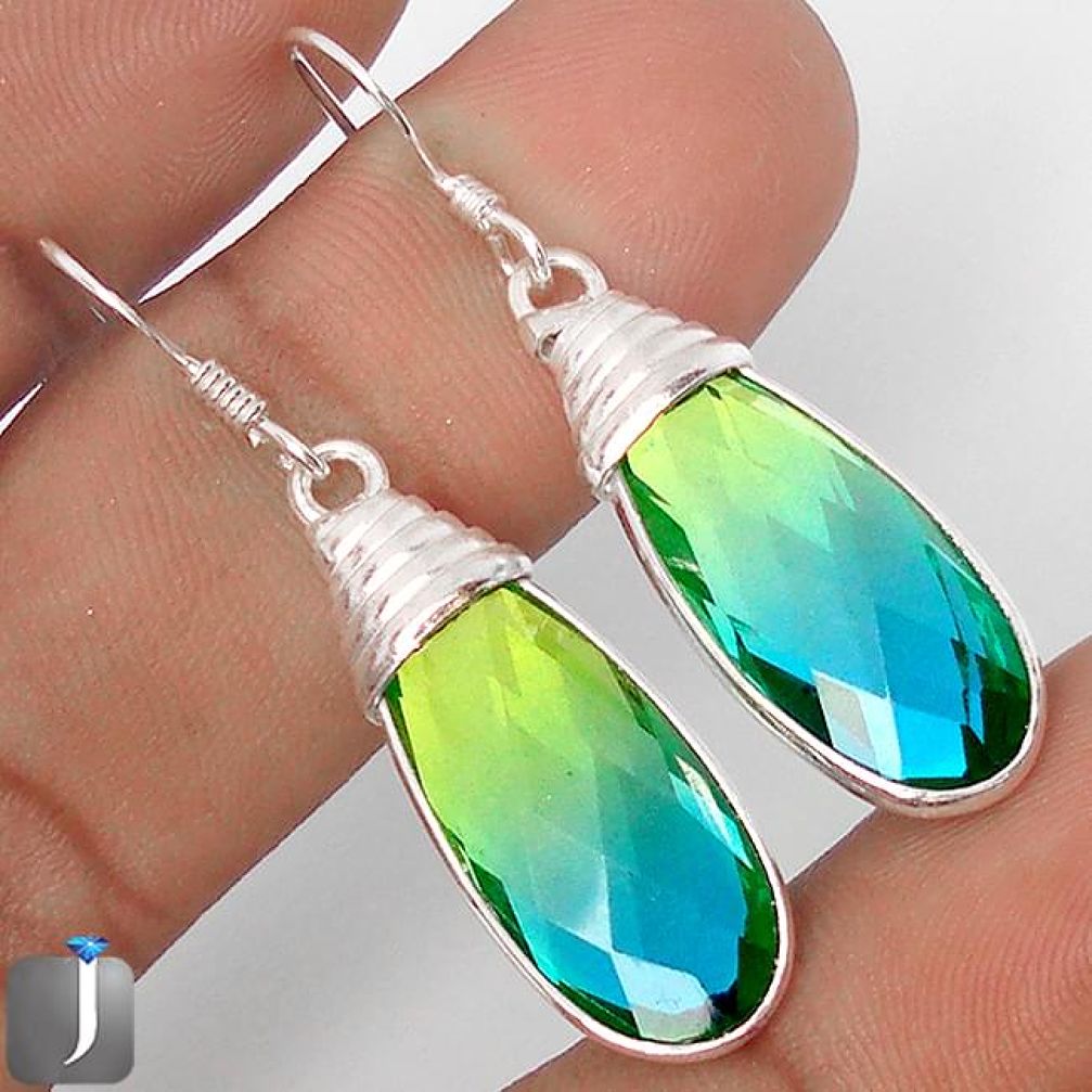 19.43cts GREEN PARROT QUARTZ 925 STERLING SILVER DANGLE EARRINGS JEWELRY E2580