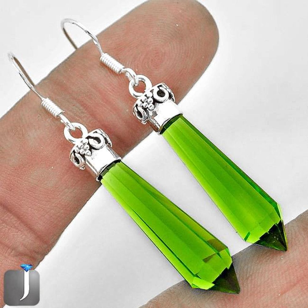 15.74cts GREEN PARROT QUARTZ 925 STERLING SILVER DANGLE EARRINGS JEWELRY E88725