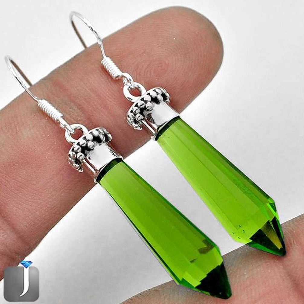 16.41cts GREEN PARROT QUARTZ 925 STERLING SILVER DANGLE EARRINGS JEWELRY E88727