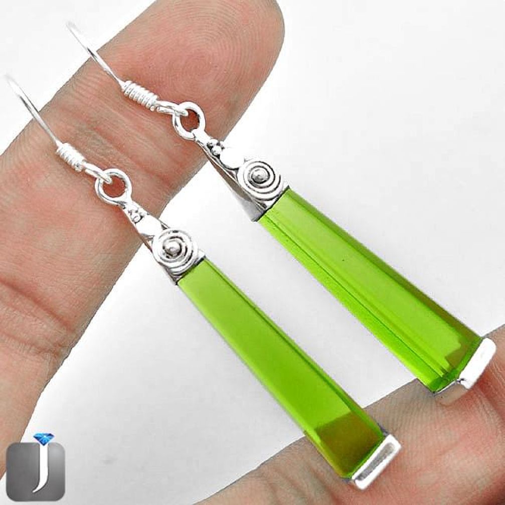 17.51cts GREEN PARROT QUARTZ 925 STERLING SILVER DANGLE EARRINGS JEWELRY E92724