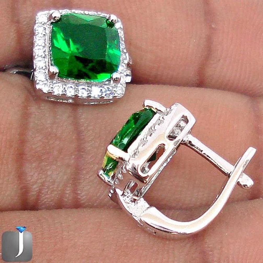 6.98cts GREEN RUSSIAN NANO EMERALD TOPAZ 925 SILVER STUD EARRINGS F16691