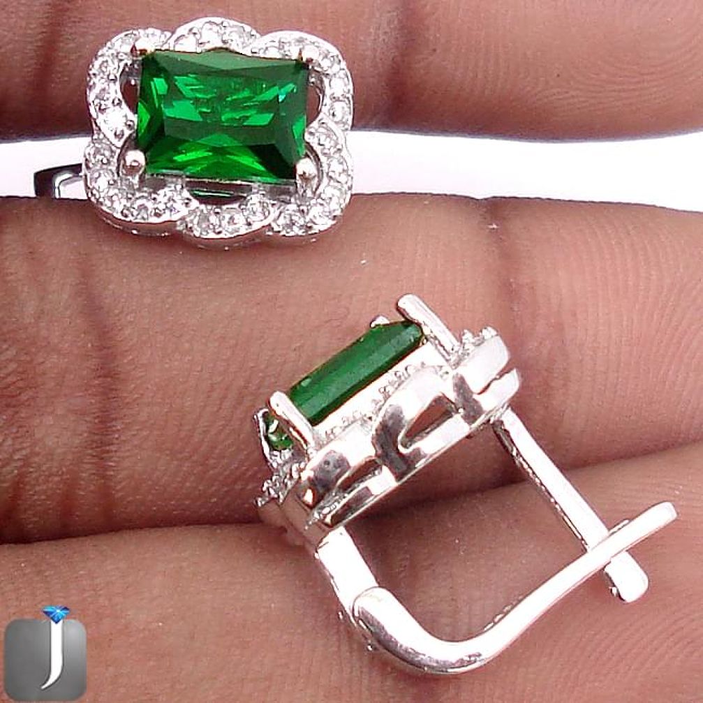 8.78cts GREEN RUSSIAN NANO EMERALD TOPAZ 925 STERLING SILVER EARRINGS F20692