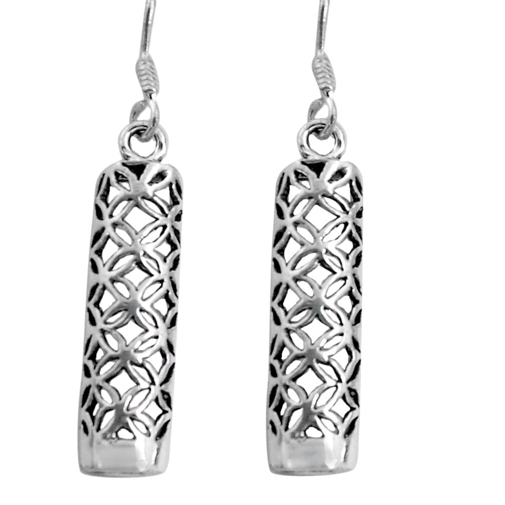 3.87gms indonesian bali style solid 925 plain silver dangle earrings c5339