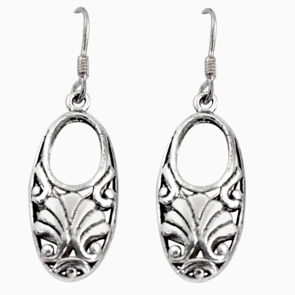 5.69gms indonesian bali style solid 925 plain silver dangle earrings c5372
