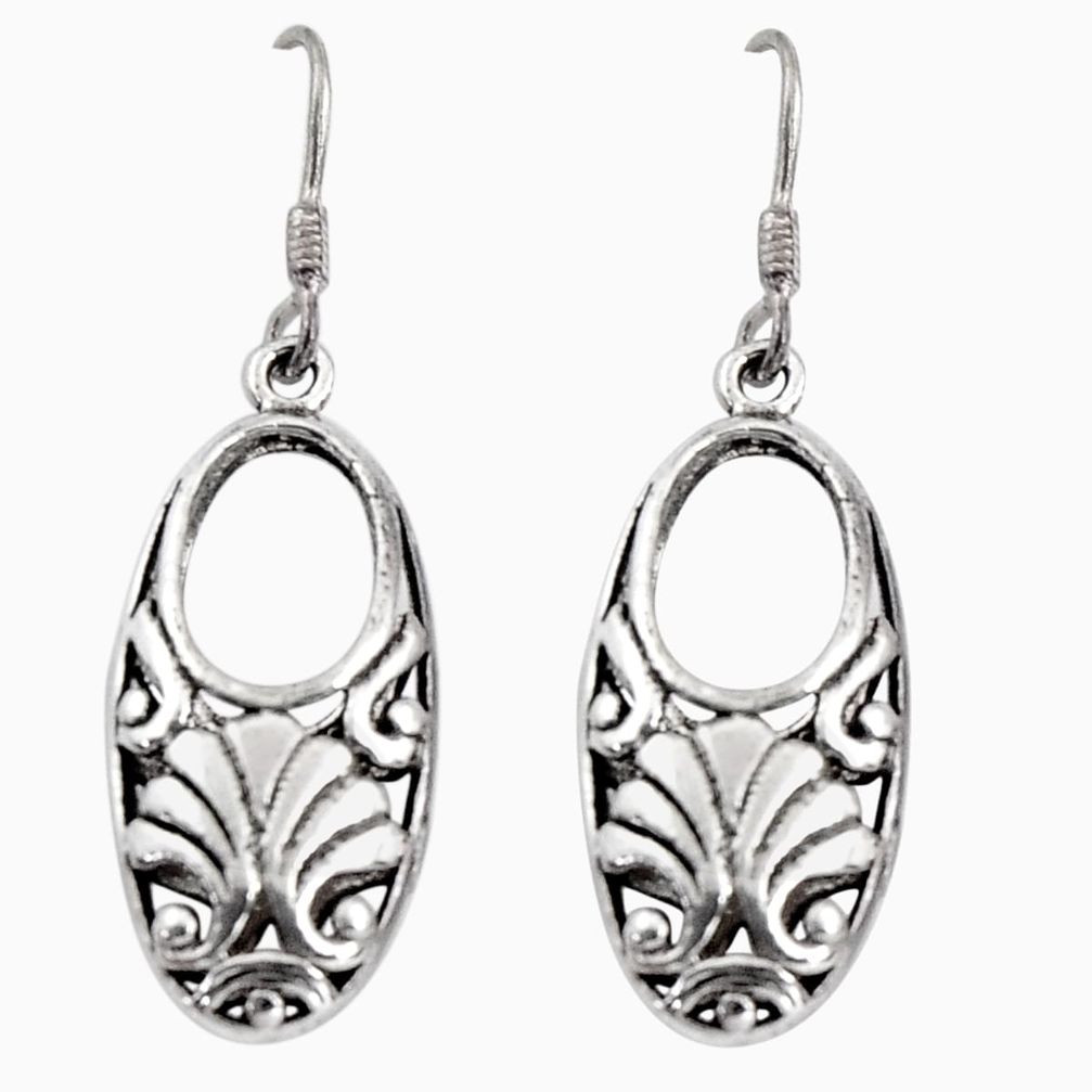 5.27gms indonesian bali style solid 925 plain silver dangle earrings c5373