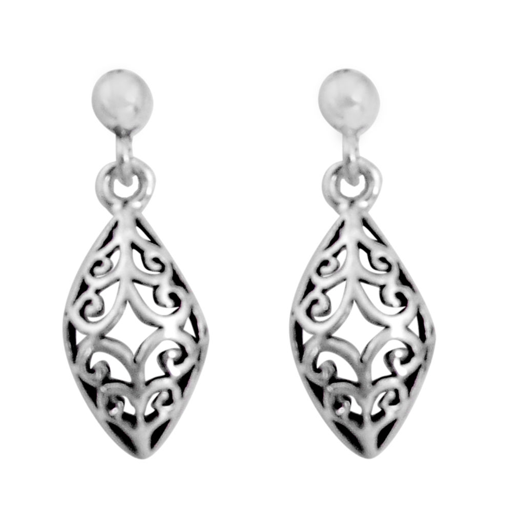 3.02gms indonesian bali style solid 925 plain silver dangle earrings c5382