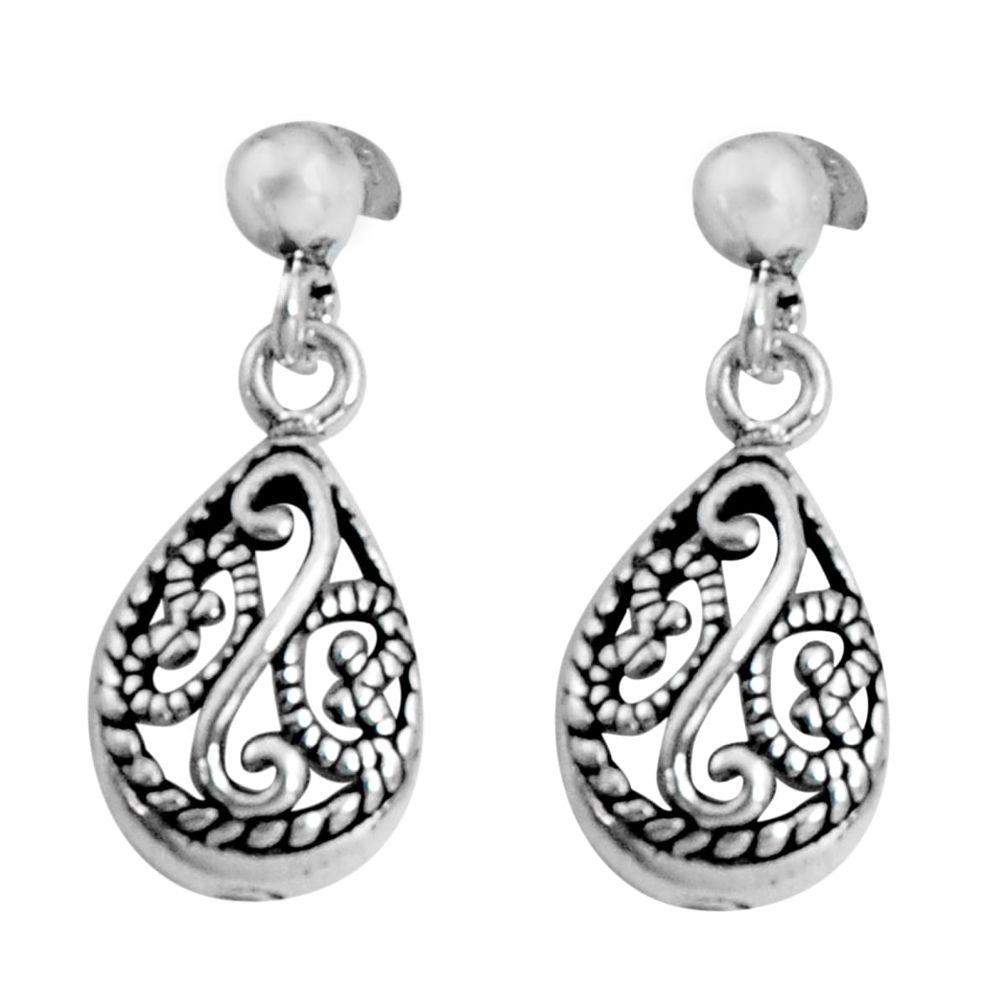 3.89gms indonesian bali style solid 925 plain silver dangle earrings c5383