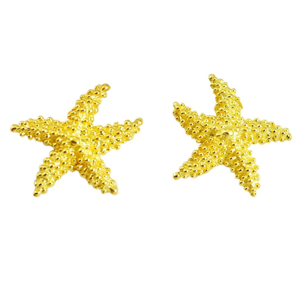 4.69gms indonesian bali style solid 925 silver 14k gold star fish earrings c2981