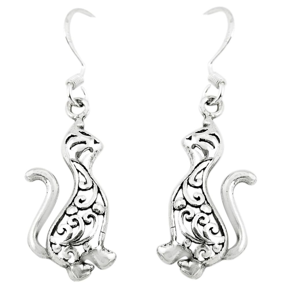 3.62gms indonesian bali style solid 925 silver cat charm earrings jewelry c3643