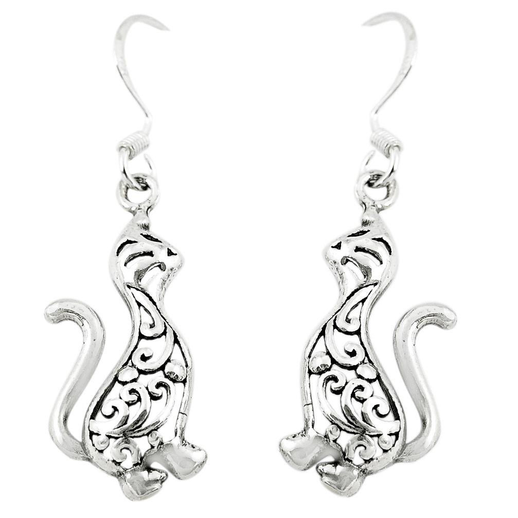 3.26gms indonesian bali style solid 925 silver cat charm earrings jewelry c3644