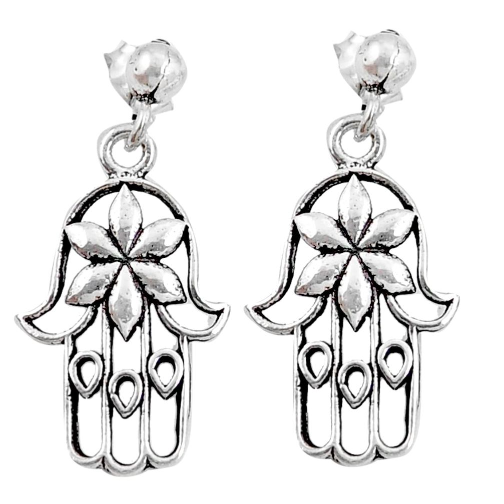 3.48gms indonesian bali style solid 925 silver hand of god hamsa earrings c5379