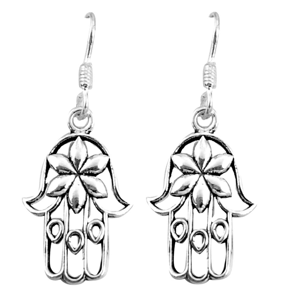 2.47gms indonesian bali style solid 925 silver hand of god hamsa earrings c5388