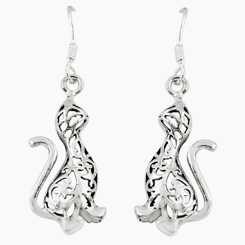 3.89gms indonesian bali style solid 925 silver mongoose charm earrings c5361